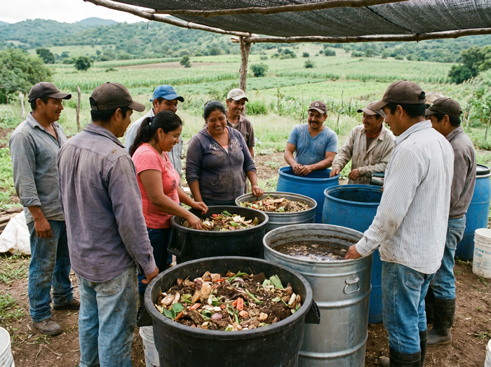 Taller comunitario de bioinsumos en comunidad rural de México