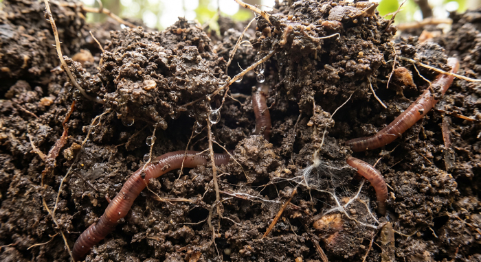 Sección transversal de suelo orgánico con alta actividad biológica y materia orgánica