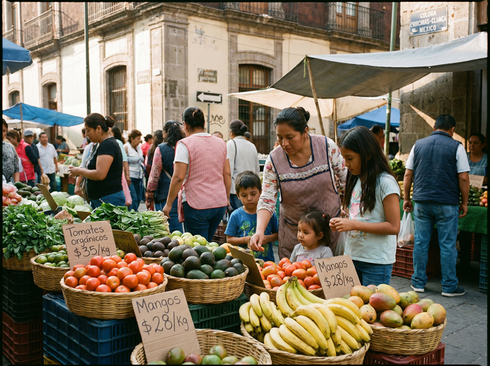 Consumidores en un mercado orgánico local en México