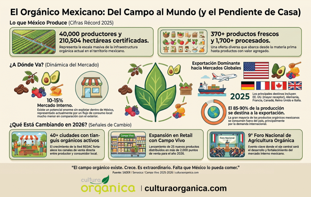 Infografía El Orgánico Mexicano Del Campo al Mundo y el Pendiente de Casa